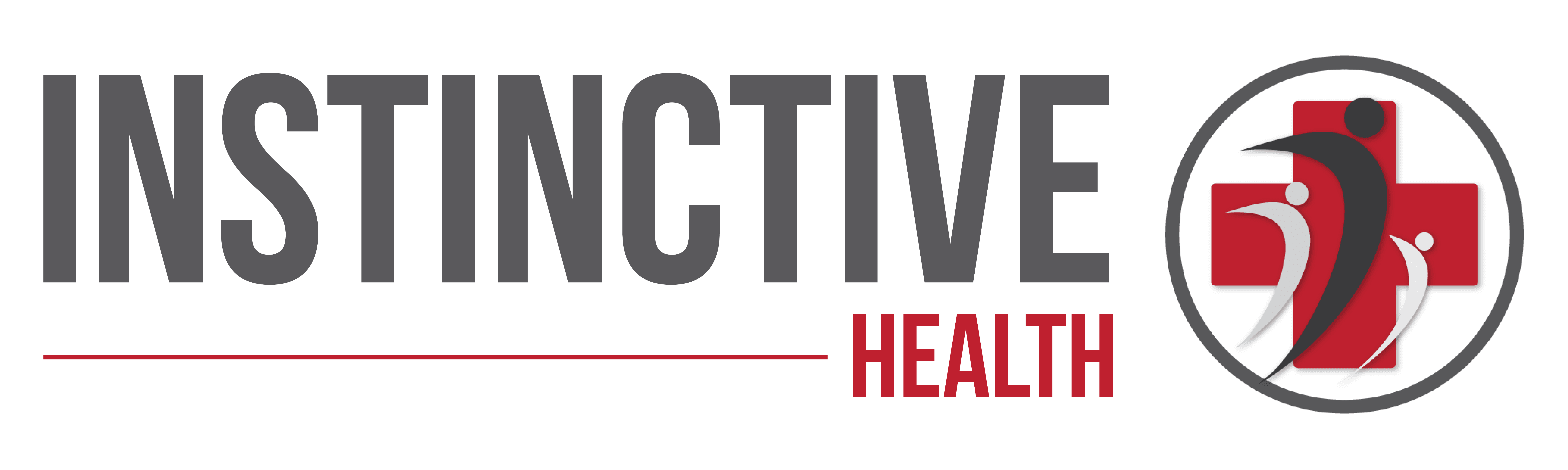 Instinctive Health logo: INSTINCTIVE in grey above HEALTH in red, beside figures over a red cross in a grey circle.